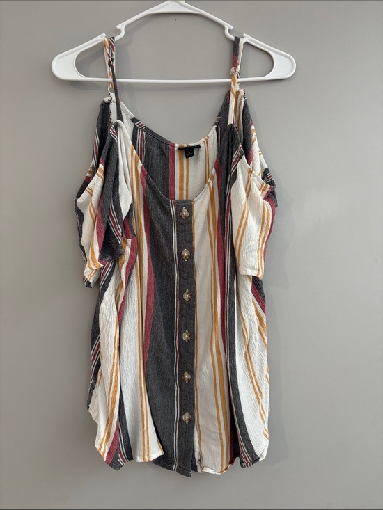 torrid Tops - torrid Striped Cold-Shoulder Button-Front Tank Top in Black, White, Gold, Pink